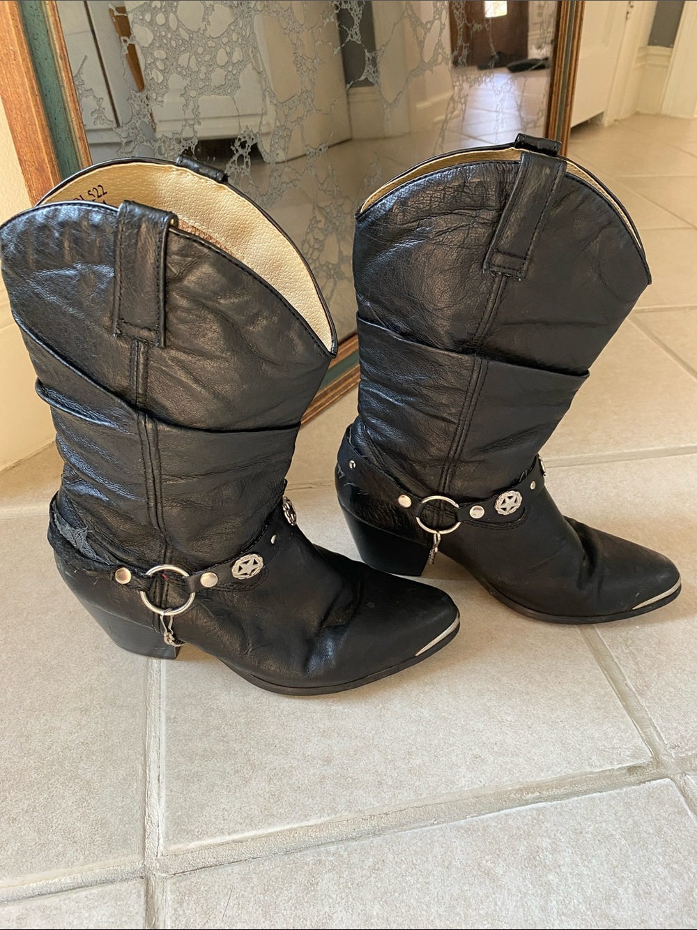 Dingo Classic Black Western Boots with Star Stud Harness